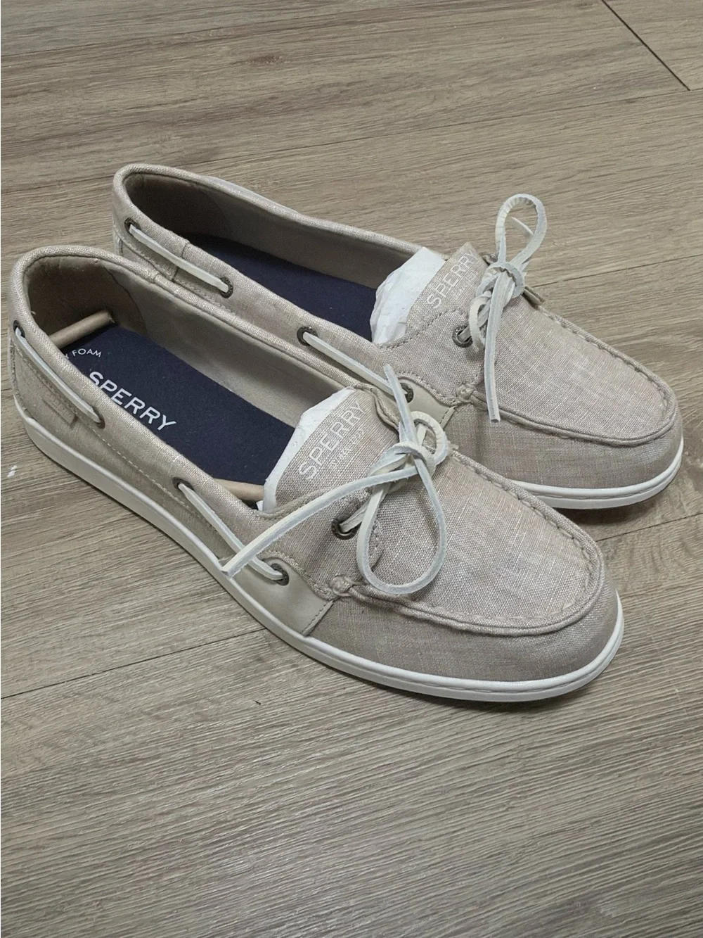 Sperry topside woman Light Beige Canvas Boat Shoes with White Laces